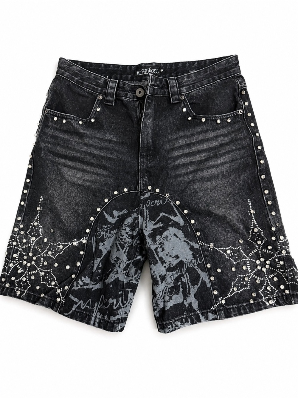 Patagonia Black Washed Denim Shorts with Stud Embellishments